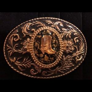Vintage gold flake cowboy belt buckle